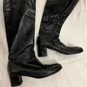 Vintage black leather boots, new soles, size 6